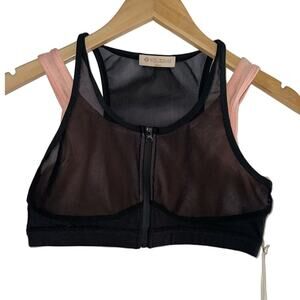 NWT Zipper Front Extra Supportive Hologram Pink and Black Sports Bra Size M